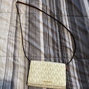Michael Kors Cream and Brown MK Logo Crossbody Bag